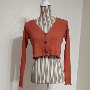 Altar'd State Orange Ribbed Stretch Knit Crop Top Size M